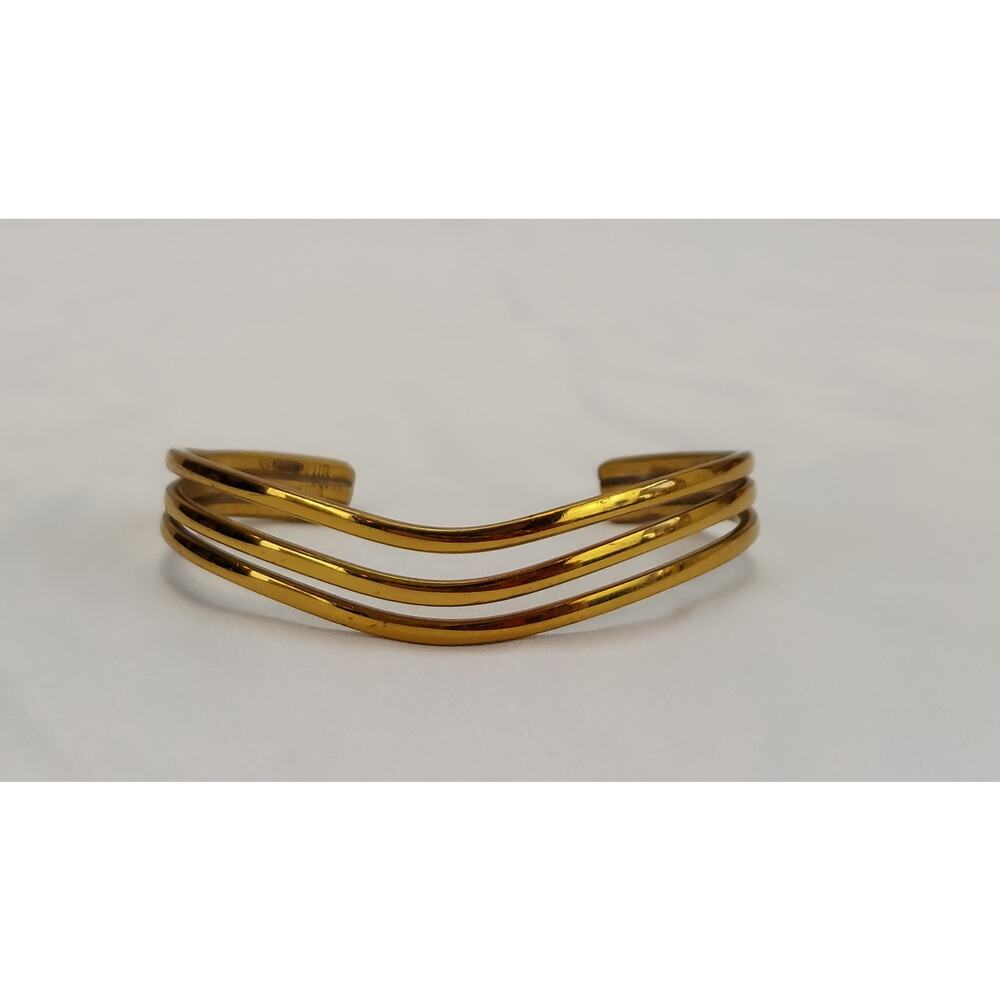 Vintage Sergio Lub Signed Gold Tone Metal Cuff Bracelet 6.5"